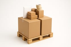 A pallet with larger heavier boxes at the bottom and lighter items on top Image on a clean white background-1