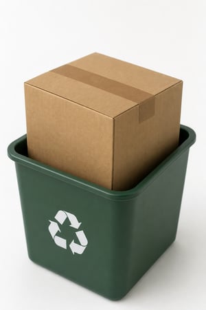 Cardboard Box Sealed with Kraft Tape on Recycling Bin