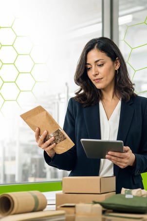Recyclable Packaging Design with Green Hexagons