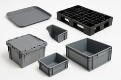 Reusable plastic trays plastic pallets containers and boxes  set on a clean white background-1