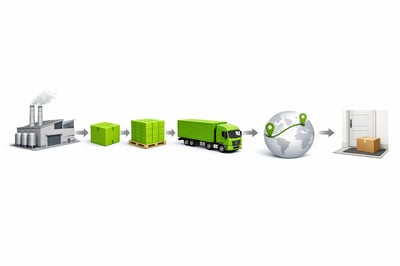 Stylized Factory to Customer Parcel Delivery Infographic