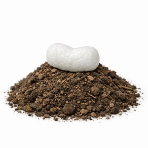 White Biofil Peanut in Dirt Pile