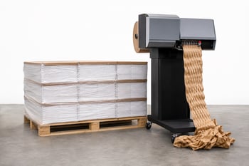 Wooden Pallet with Fanfold Paper and Void Fill Machine