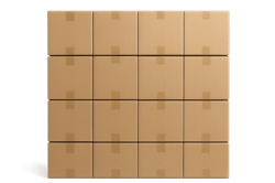 photographic Photorealistic image of identical generic cardboard boxes stacked uniformly suggesting longstanding unchanged packaging choices no people-1