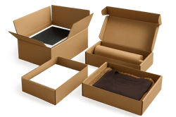 photographic Photorealistic image of rightsized packaging with minimal void fill showing efficient use of materials Boxes appear precisely fitted to t-3