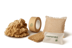 photographic Photorealistic image on a transparent background featuring an assortment of sustainable packaging materials such as recyclable paper void-1