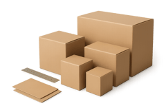 photographic Photorealistic image on a transparent background of rightsized packaging examples various product boxes with optimised dimensions reduced-1