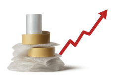 photographic Photorealistic image on a transparent background showing a stack of mixed plastic packaging including plastic film bubble wrap and adhesi-1