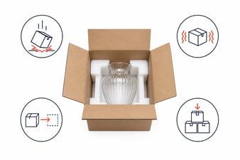 Cardboard Box with Fragile Item and Protective Icons