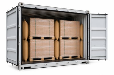 Open shipping container with packed cargo